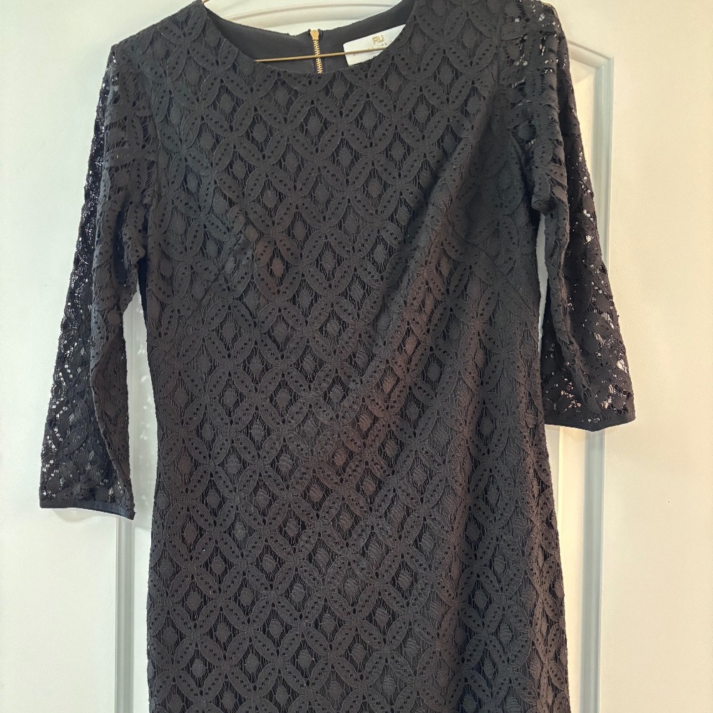Amanda Uprichard Dress Large Black Lace Gold Exposed Zipper Lined Sheath